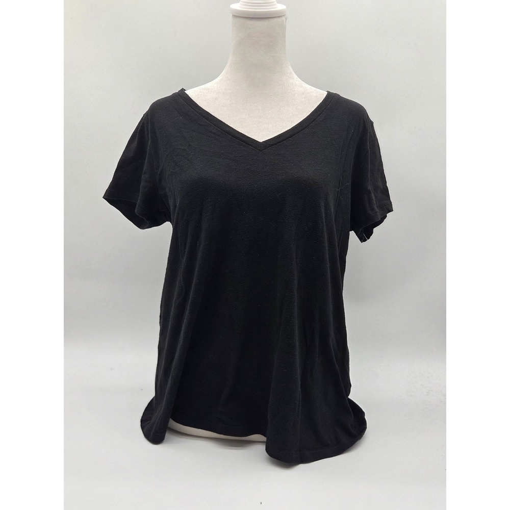 Eileen Fisher XS Black Organic Cotton V-Neck Short Sleeve Top 101-432
